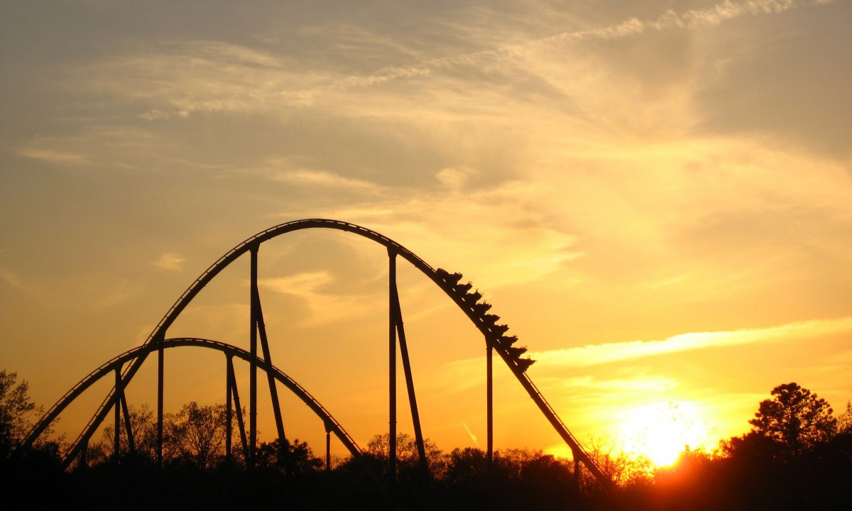 Roller coaster at dusk